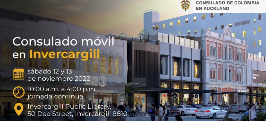 Consulado móvil en Invercargill el sábado 12 y 13 de noviembre de 2022 es organizado por el Consulado de Colombia en Auckland
