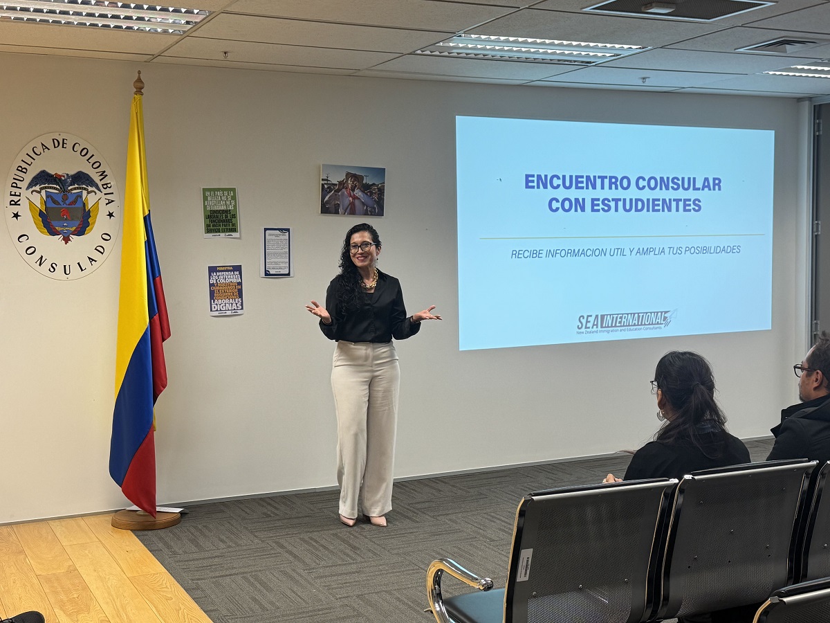 Estudiantes acuden al encuentro que el Consulado de Colombia en Auckland realizó el jueves 22 de mayo de 2025