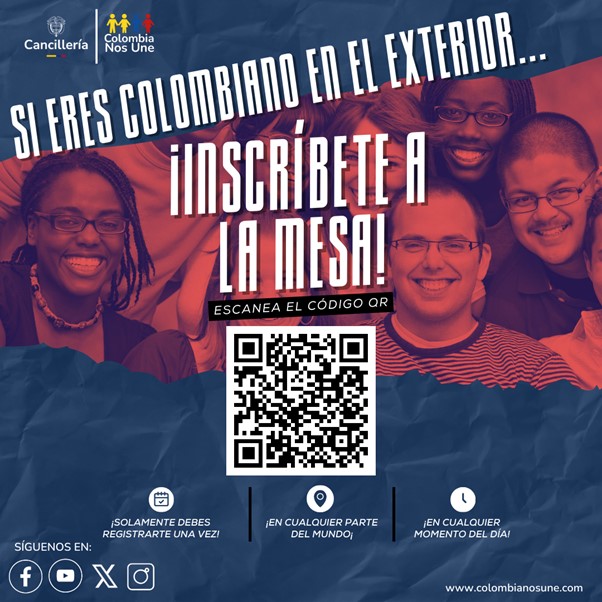 Banner invitando a inscribierse a la Mesa Nacional de la Sociedad para las Migraciones con código QR 