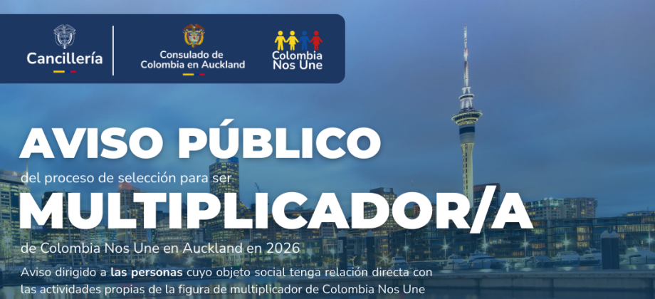 Consulado de Colombia en Auckland abre convocatoria para contrato de prestación de servicios de Multiplicador en 2026