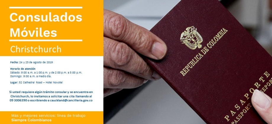 Consulado de Colombia en Auckland invita al Consulado Móvil en Christchurch el 24 y 25 de agosto 