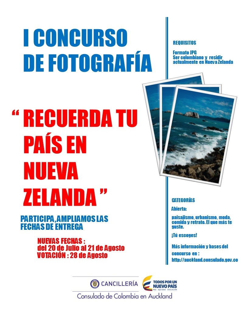 El Consulado de Colombia en Auckland invita a participar en el I Concurso de Fotografía “Recuerda a tu país en Nueva Zelanda”