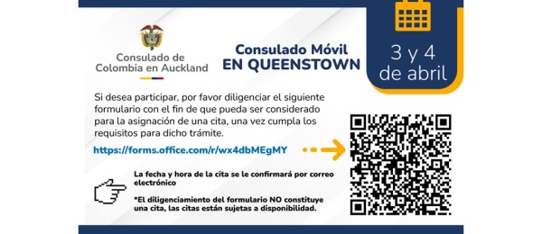 Inscríbete para el Consulado Móvil en Queenstown el 3 y 4 de abril de 2025 